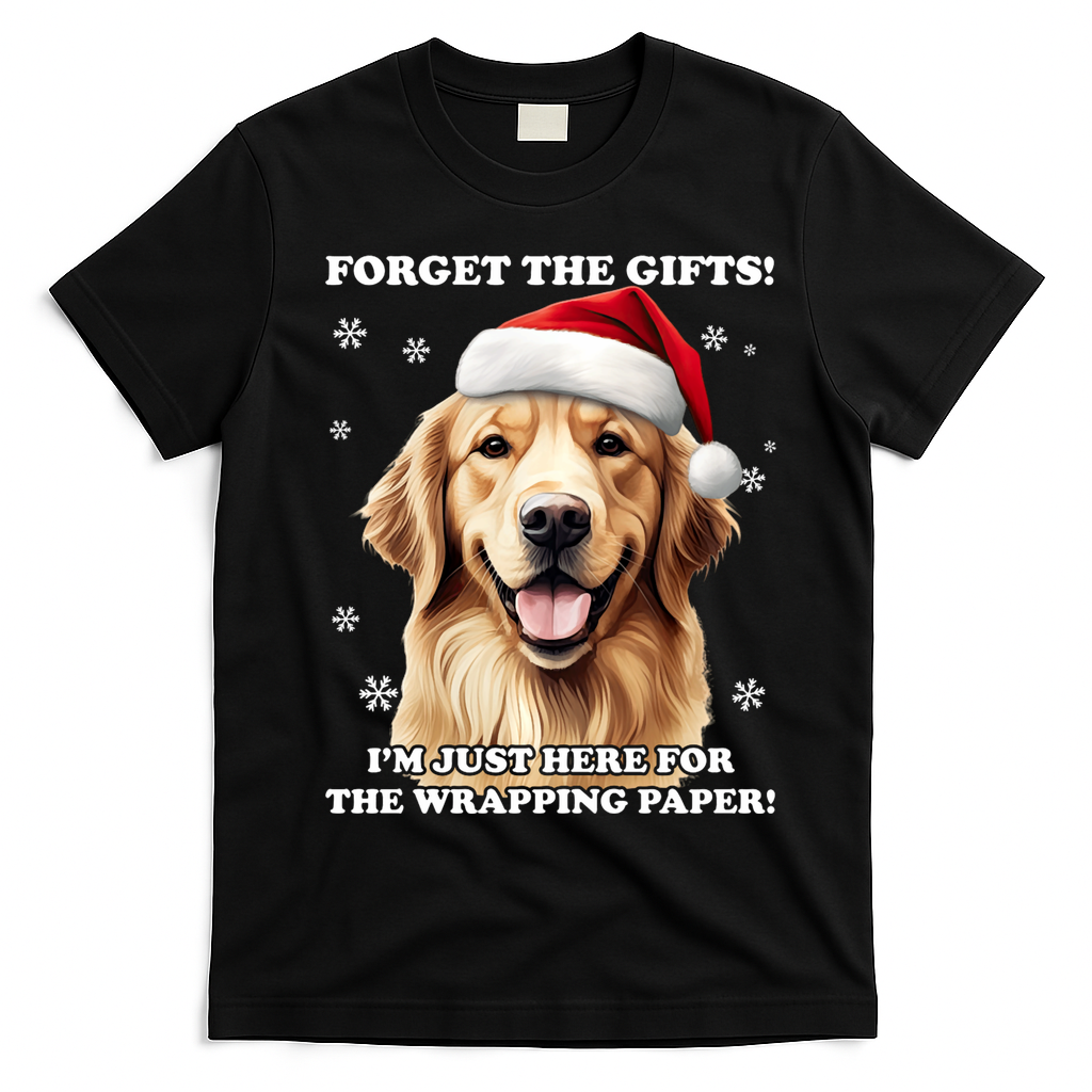 Golden Retriever With Christmas Hat For Funny Dog Christmas T-Shirt - Black