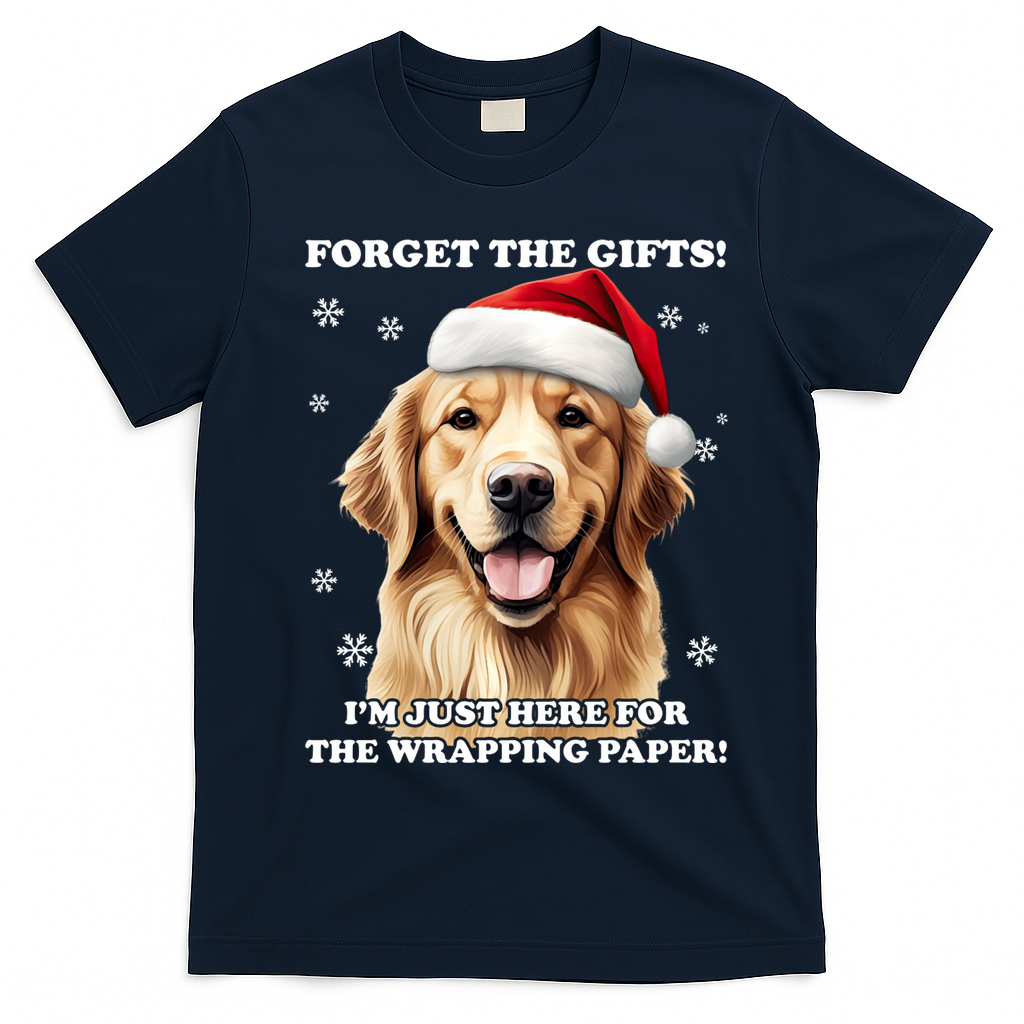 Golden Retriever With Christmas Hat For Funny Dog Christmas T-Shirt - Navy Blue