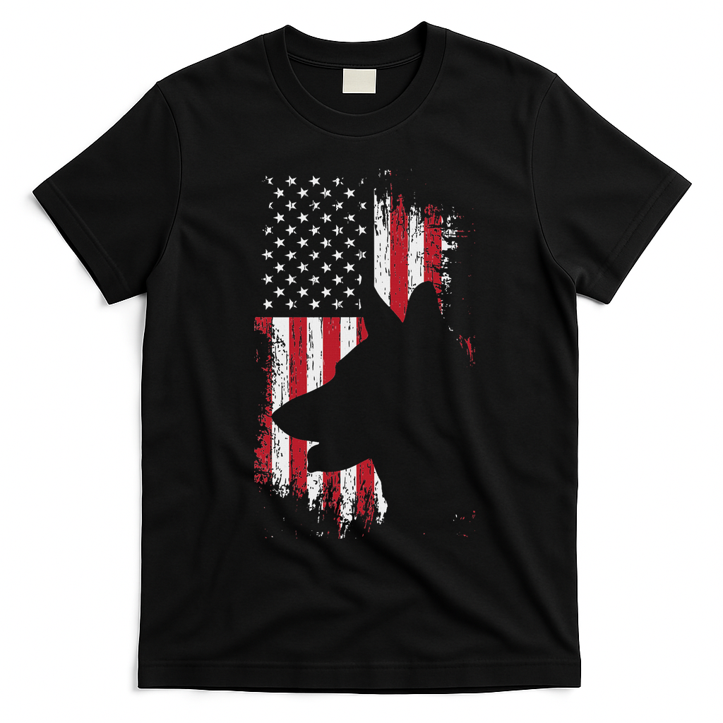 German Shepherd American Flag Usa Patriotic Dog Gift T-Shirt - Black