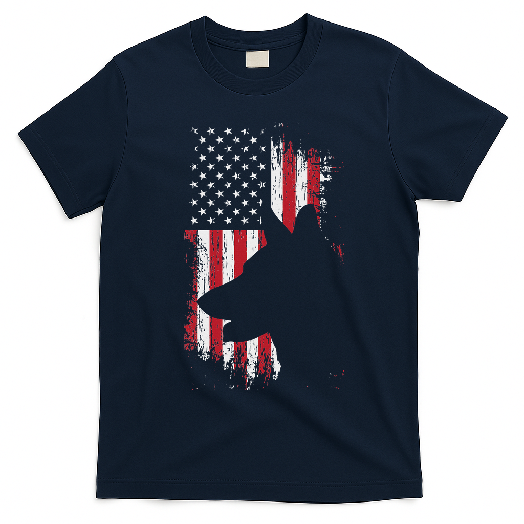 German Shepherd American Flag Usa Patriotic Dog Gift T-Shirt - Navy Blue