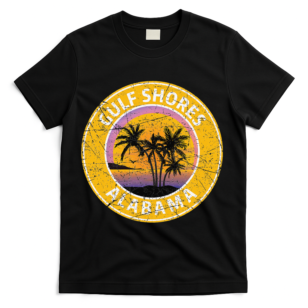 Gulf Shores Alabama Al Vintage Retro 80s Summer Travel T-Shirt - Black - Main