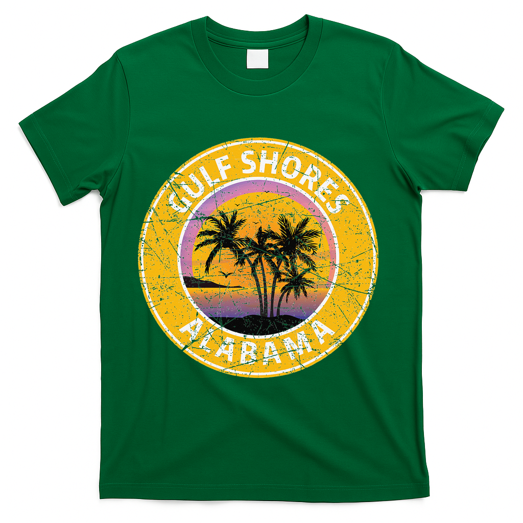 Gulf Shores Alabama Al Vintage Retro 80s Summer Travel T-Shirt - Green - Main