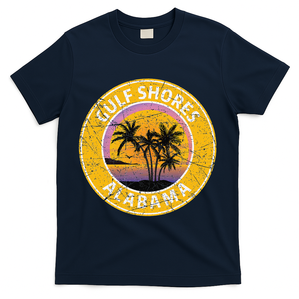Gulf Shores Alabama Al Vintage Retro 80s Summer Travel T-Shirt - Navy - Main