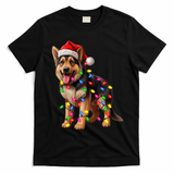 German Shepherd Christmas Lights Santa Hat Dog Lover T-Shirt - Black
