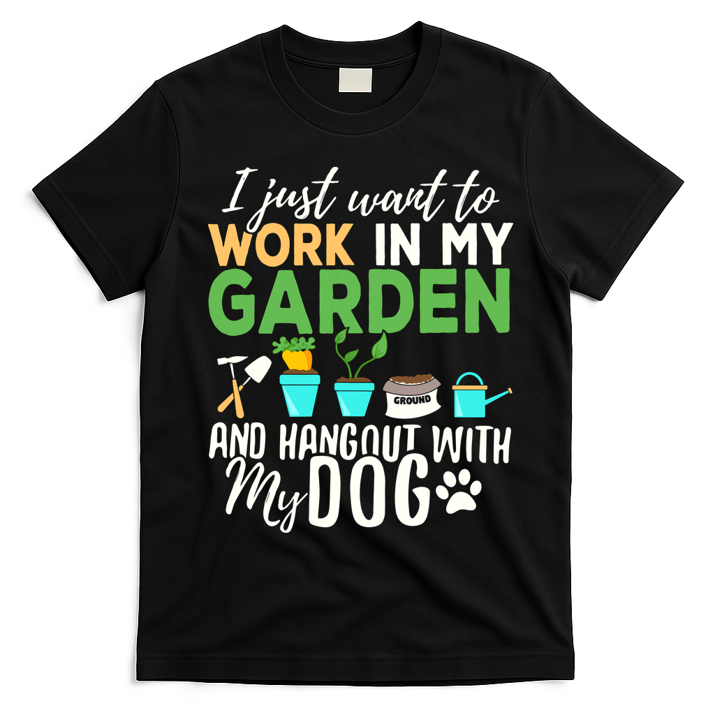 Gardening Shirts Dog Lover Gardener Garden Pet Gift Plants T-Shirt - Black