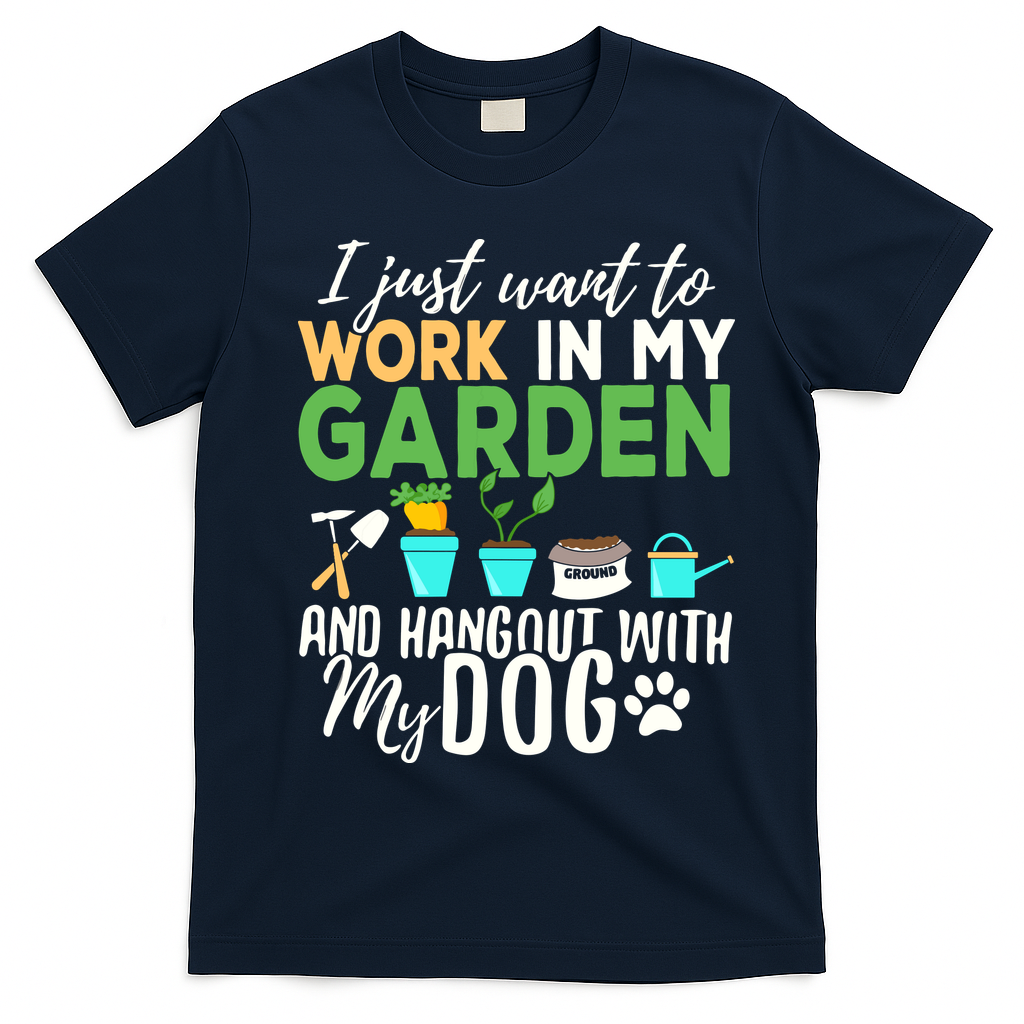 Gardening Shirts Dog Lover Gardener Garden Pet Gift Plants T-Shirt - Navy Blue