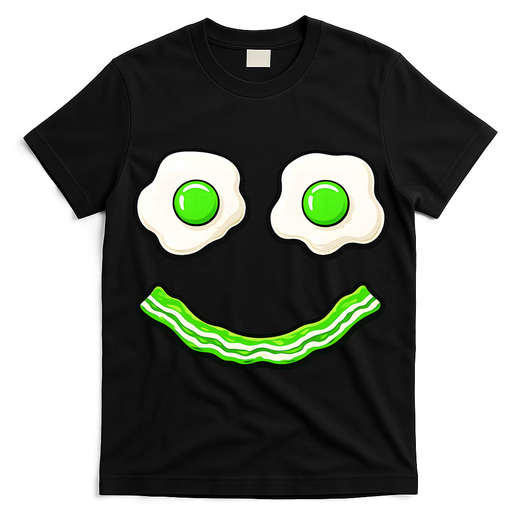 Green Smile Face Eggs And Bacon Ham Breakfast T-Shirt