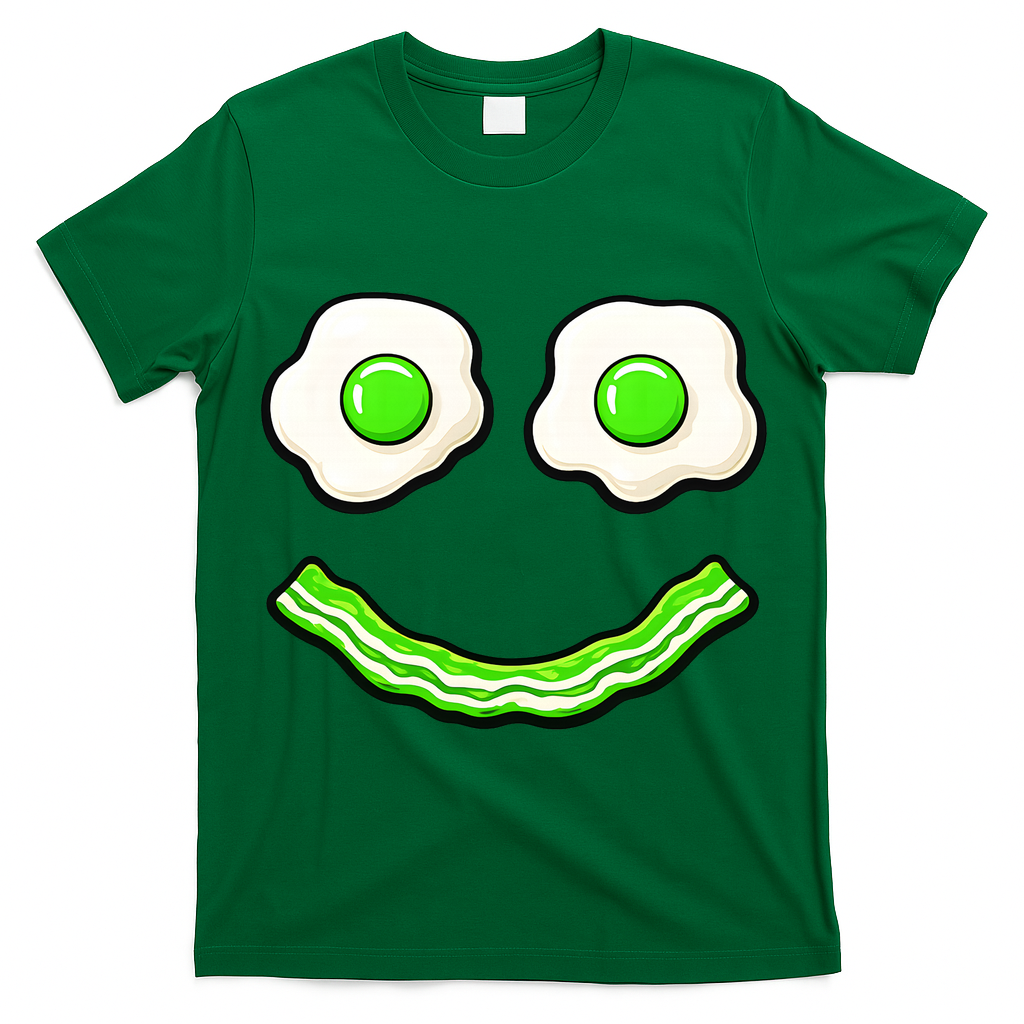 Green Smile Face Eggs And Bacon Ham Breakfast T-Shirt