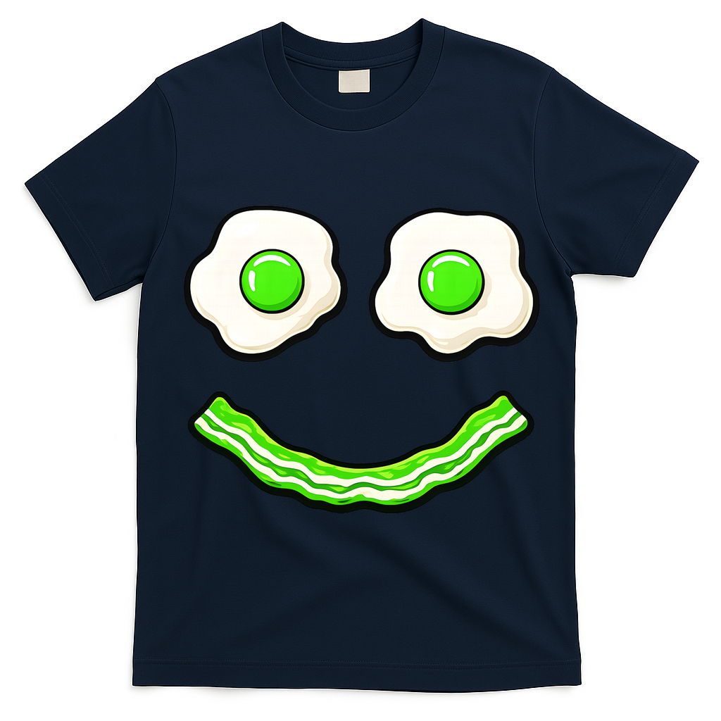 Green Smile Face Eggs And Bacon Ham Breakfast T-Shirt
