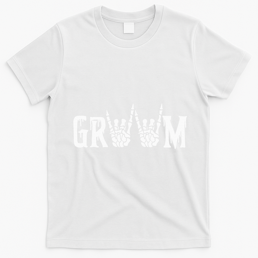 Gothic Skeleton Groom Wedding Just Married Spooky Halloween T-Shirt - White