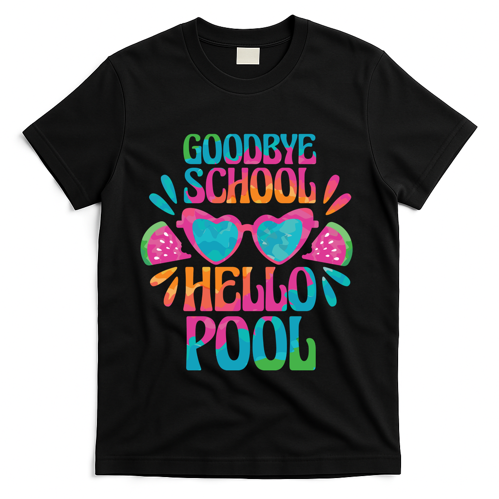 Goodbye School Hello Pool Summer T-Shirt - Black