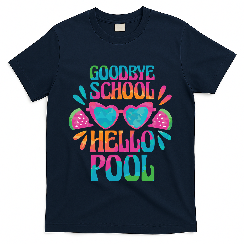 Goodbye School Hello Pool Summer T-Shirt - Navy