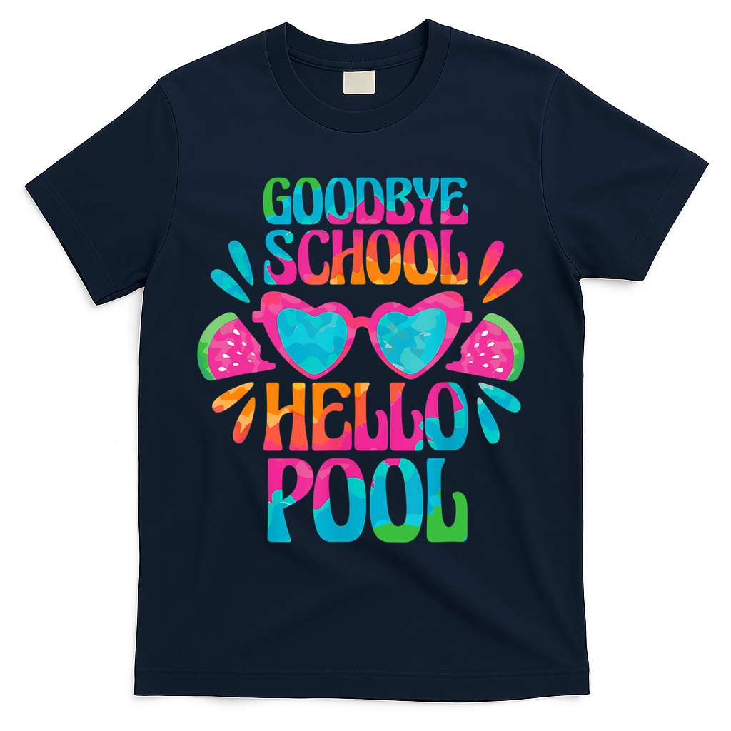 Goodbye School Hello Pool Watermelon Last Day Of School T-Shirt - Navy