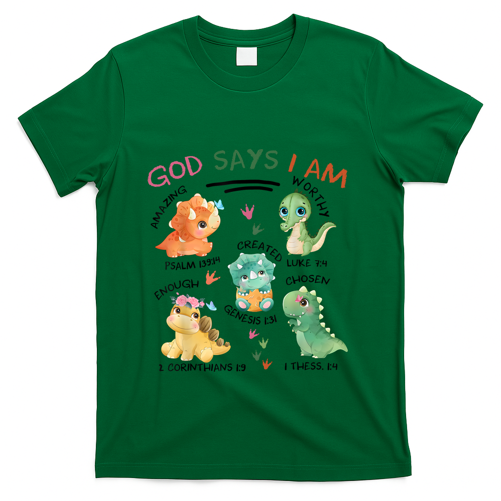God Says I Am Cute Dinosaur Lovers Bible Christian Kids Boy T-Shirt - Green