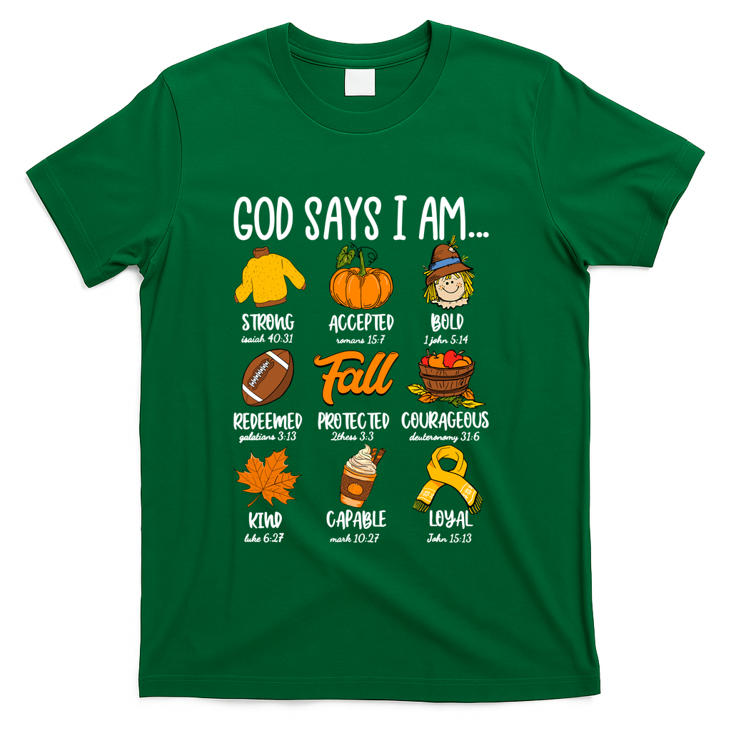 God Says I Am Fall Vibes Autumn Christian T-Shirt - Green
