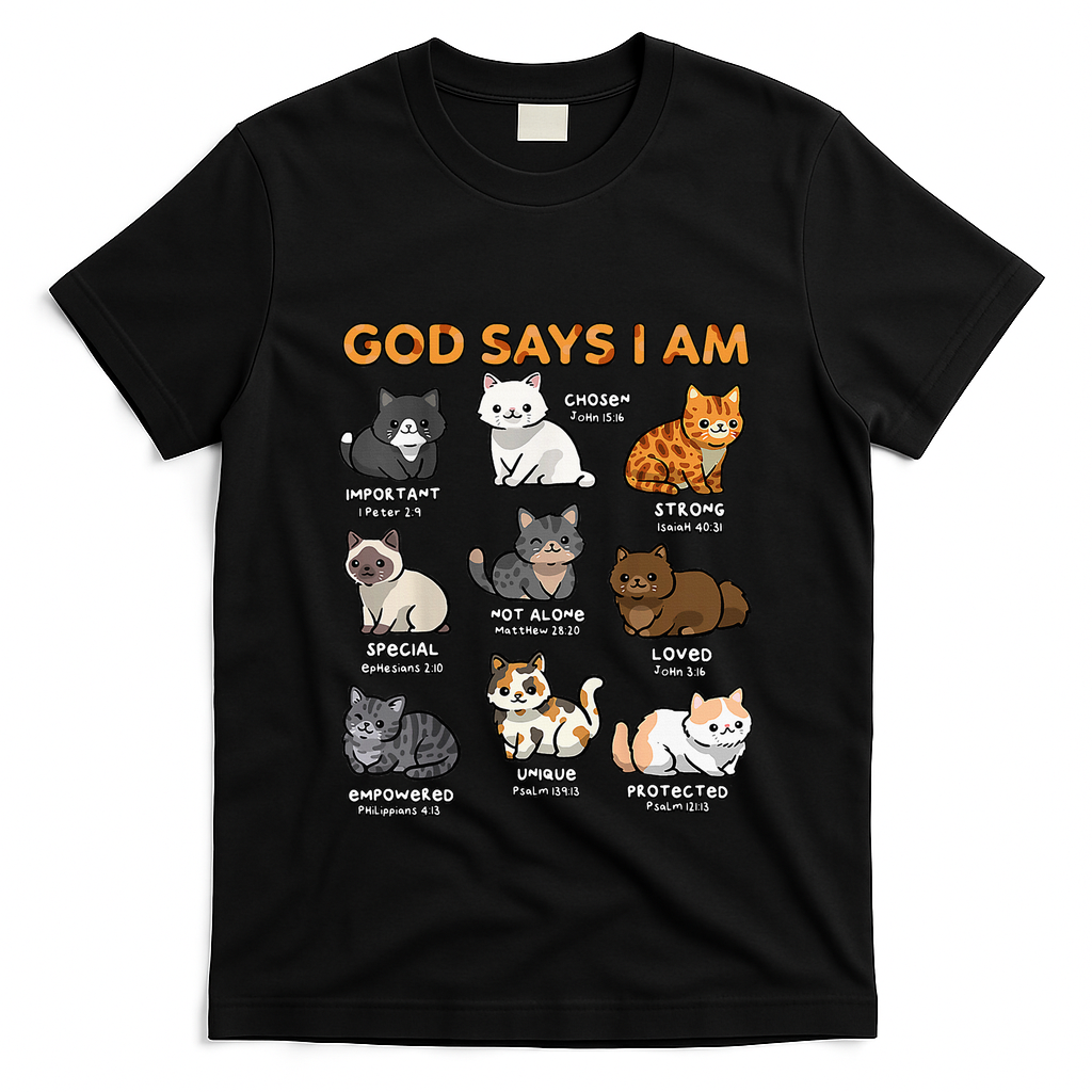 God Says I Am Cat Cute Cats Lover Bible Verse Christian T-Shirt