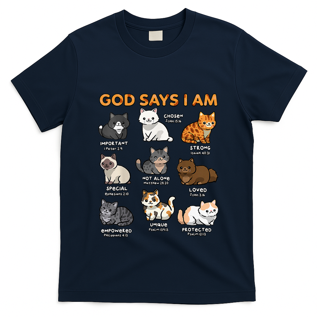 God Says I Am Cat Cute Cats Lover Bible Verse Christian T-Shirt