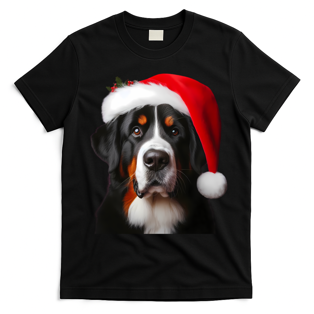 Greater Swiss Mountain Dog With Santa Hat Christmas Dog Mom Gift T-Shirt - Black