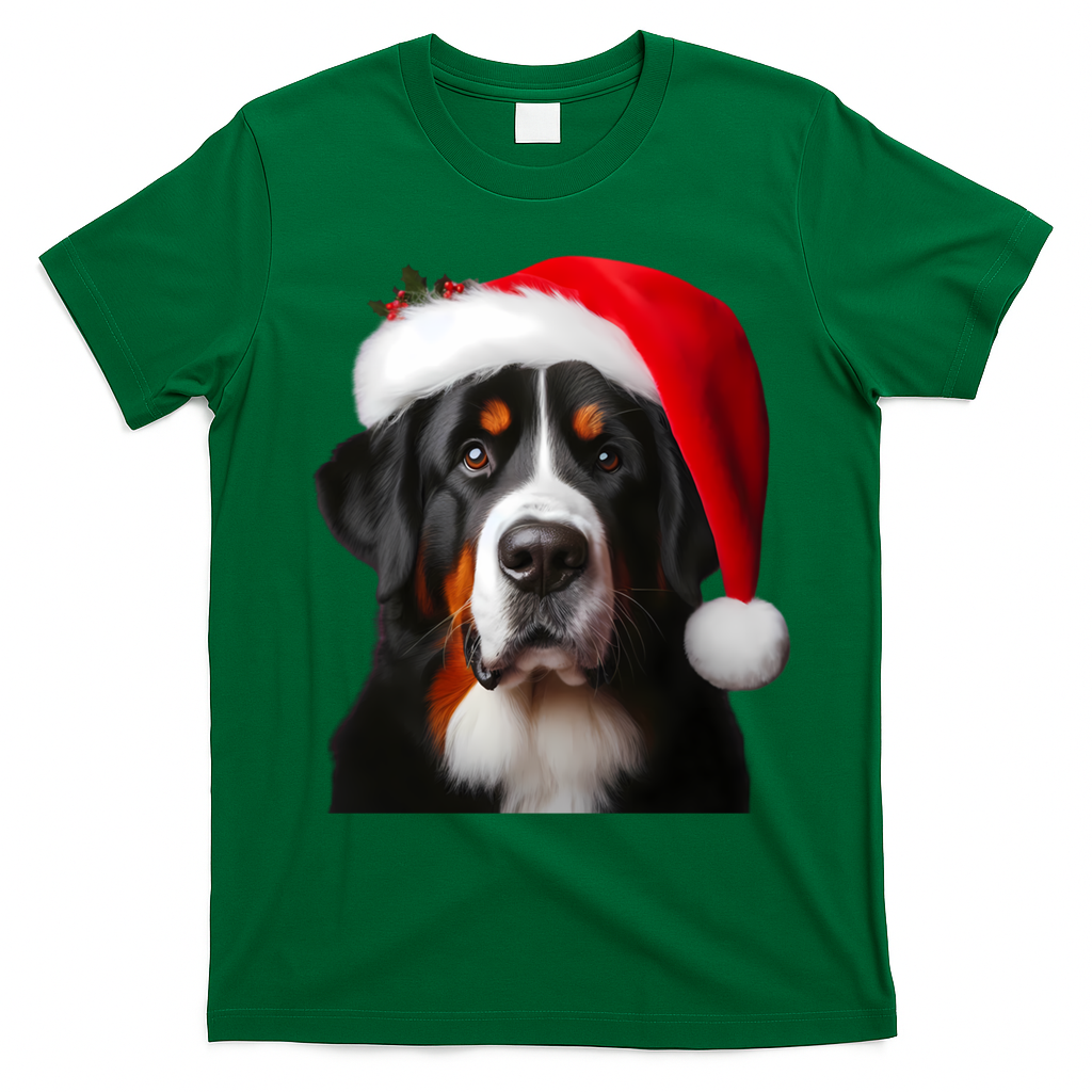 Greater Swiss Mountain Dog With Santa Hat Christmas Dog Mom Gift T-Shirt - Irish Green