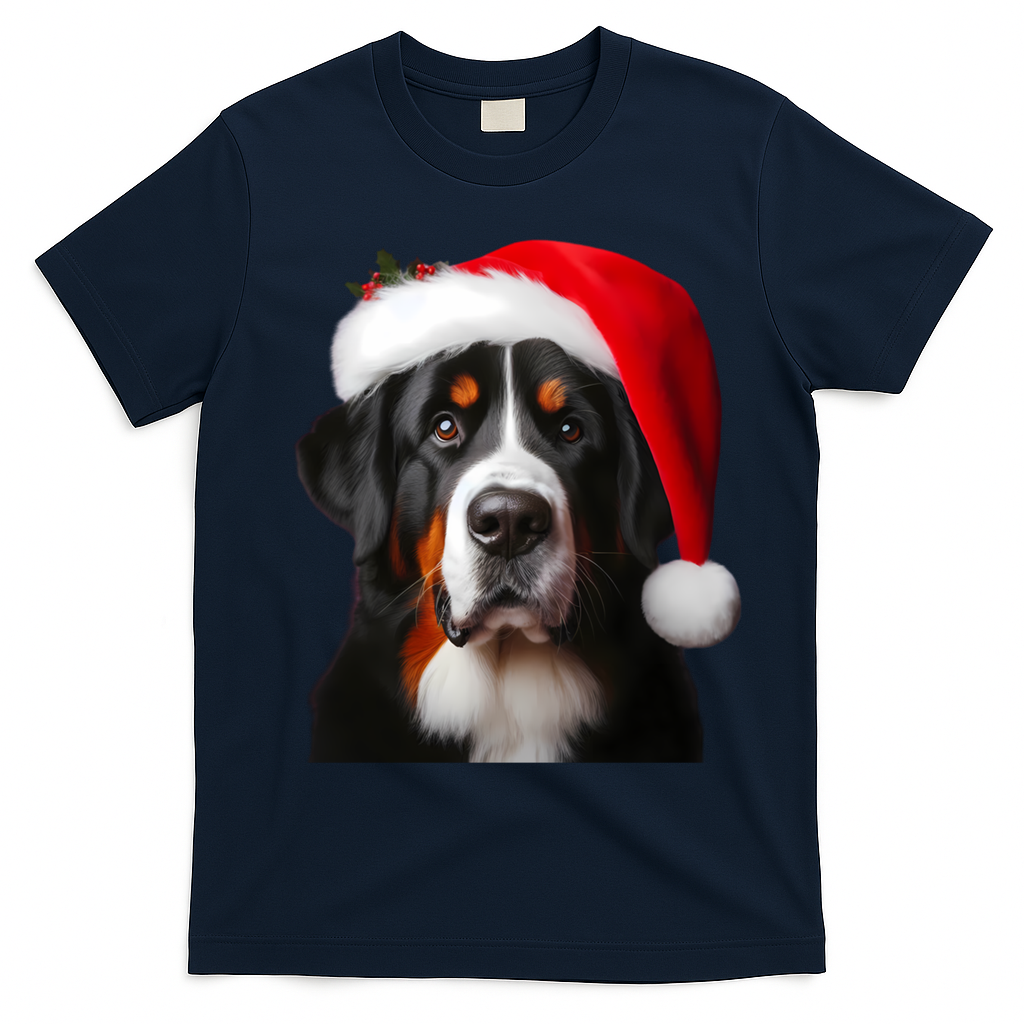 Greater Swiss Mountain Dog With Santa Hat Christmas Dog Mom Gift T-Shirt - Navy Blue