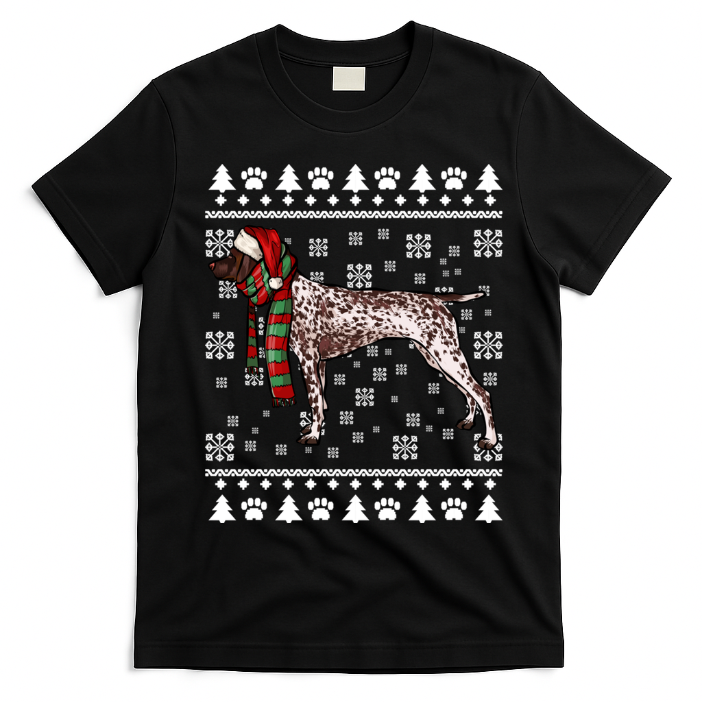 Ger Shorthaired Pointer Dog Santa Hat Xmas Ugly Christmas Meaningful Gift T-Shirt - Black