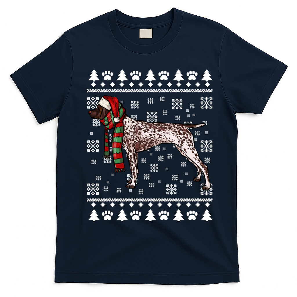 Ger Shorthaired Pointer Dog Santa Hat Xmas Ugly Christmas Meaningful Gift T-Shirt - Navy Blue