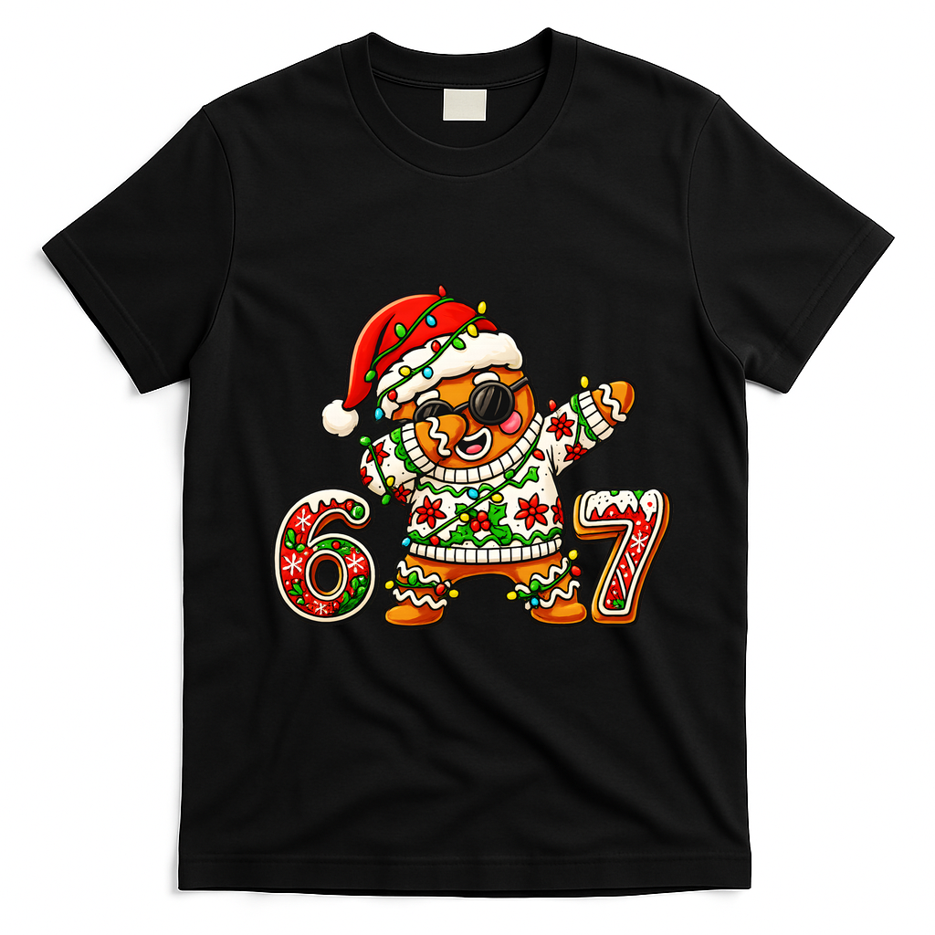 Gingerbread Six Seven 67 Ice Cream Drip Christmas T-Shirt - Black