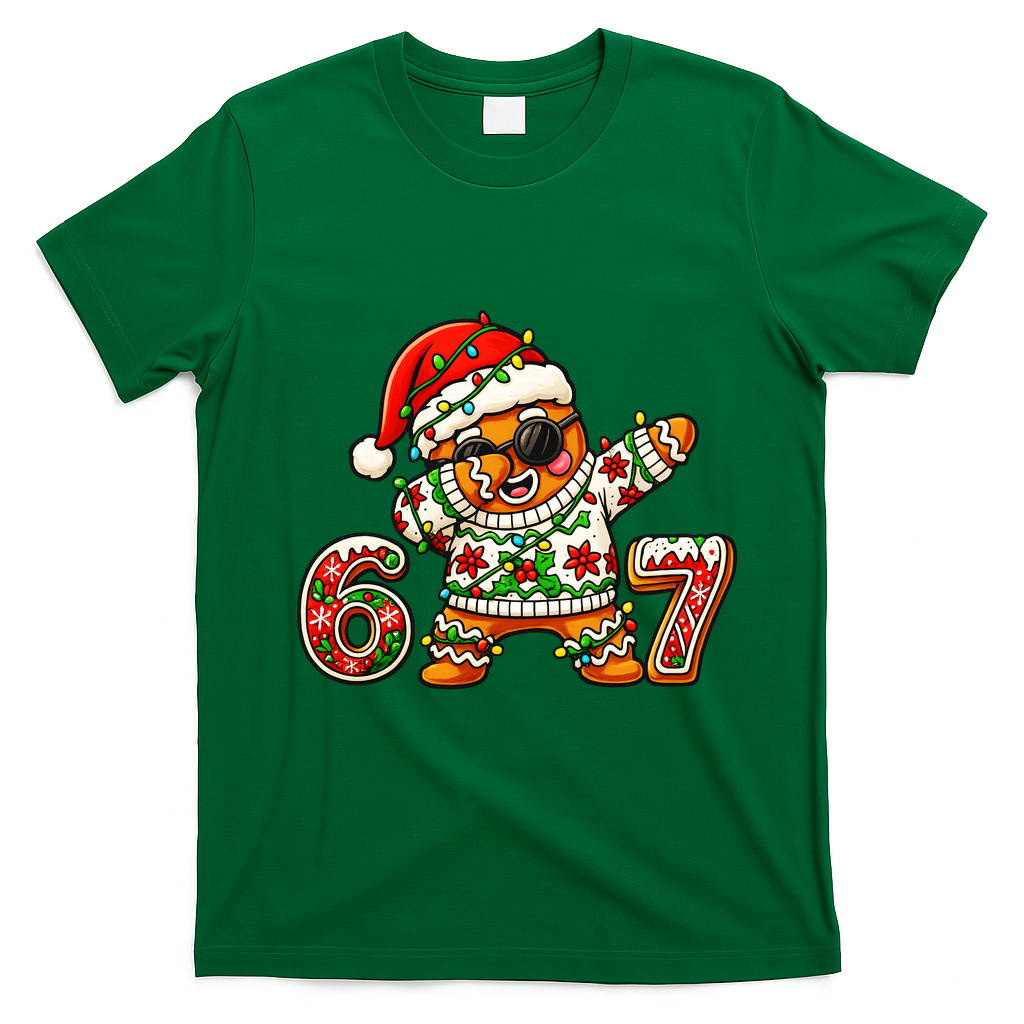 Gingerbread Six Seven 67 Ice Cream Drip Christmas T-Shirt - Irish Green