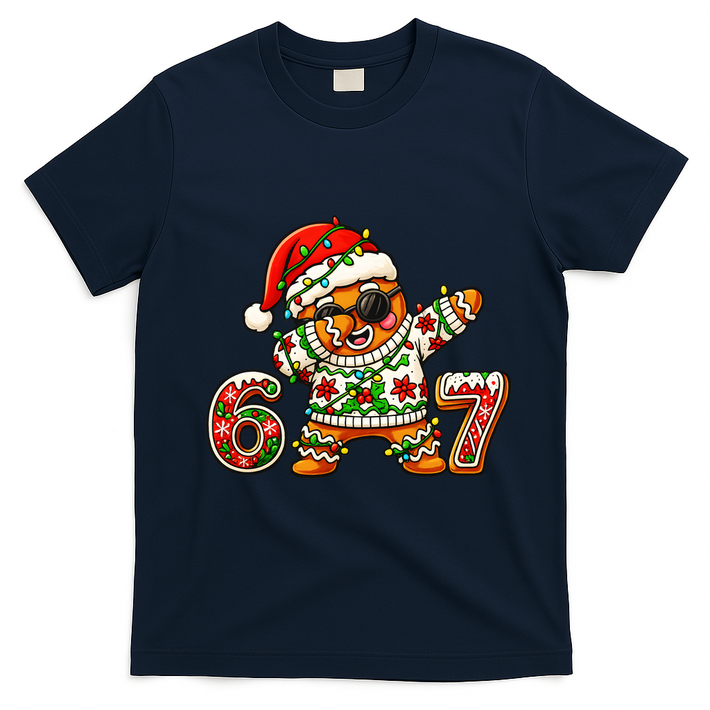 Gingerbread Six Seven 67 Ice Cream Drip Christmas T-Shirt - Navy Blue