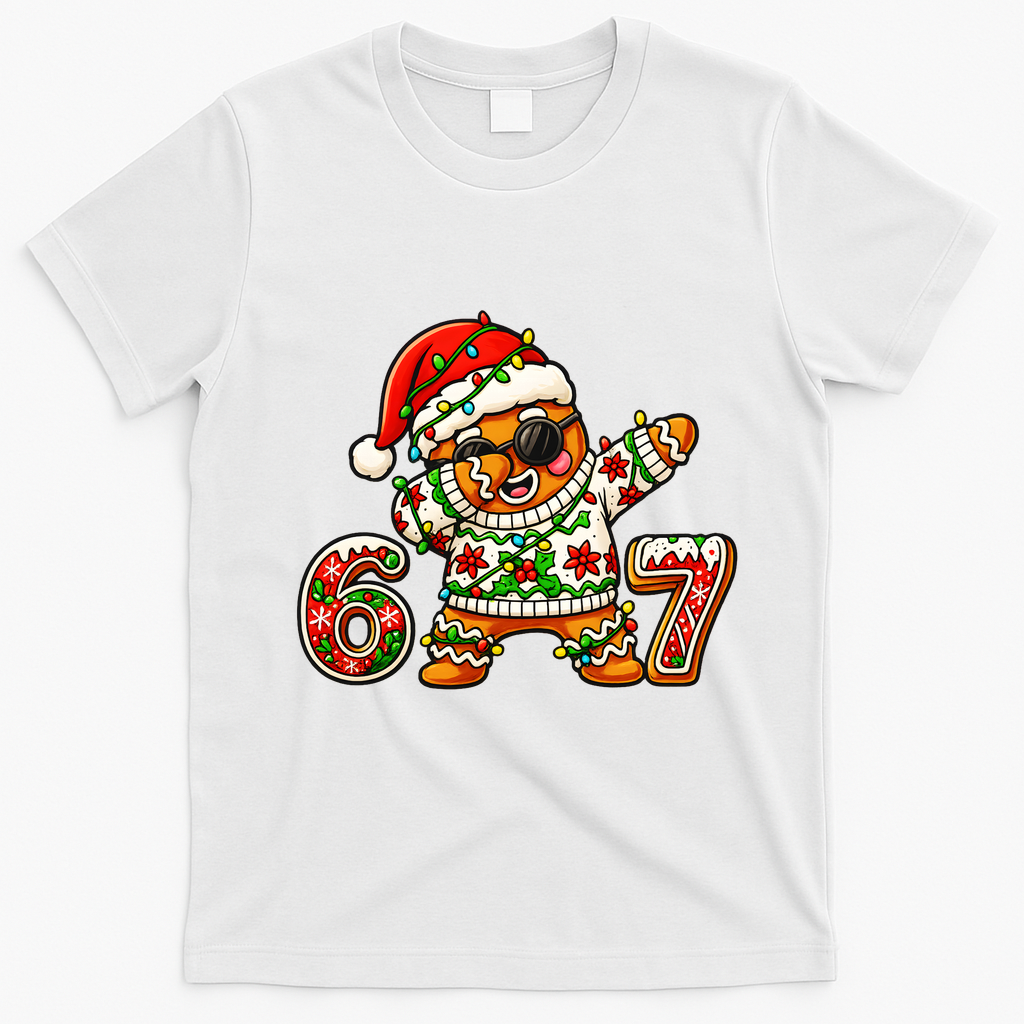 Gingerbread Six Seven 67 Ice Cream Drip Christmas T-Shirt - White