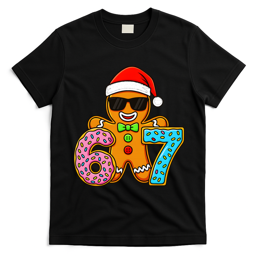 Gingerbread Six Seven 67 Ice Cream Christmas T-Shirt - Black