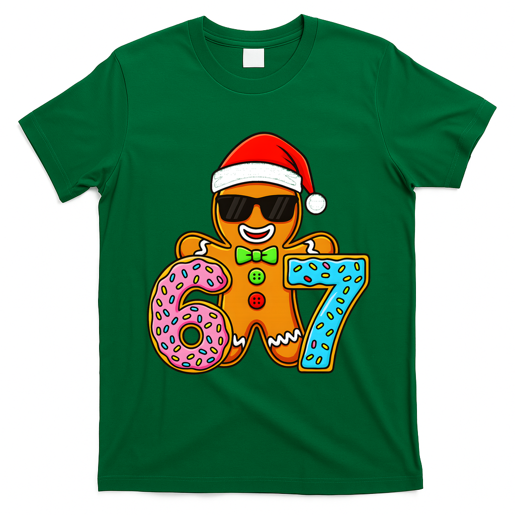 Gingerbread Six Seven 67 Ice Cream Christmas T-Shirt - Irish Green