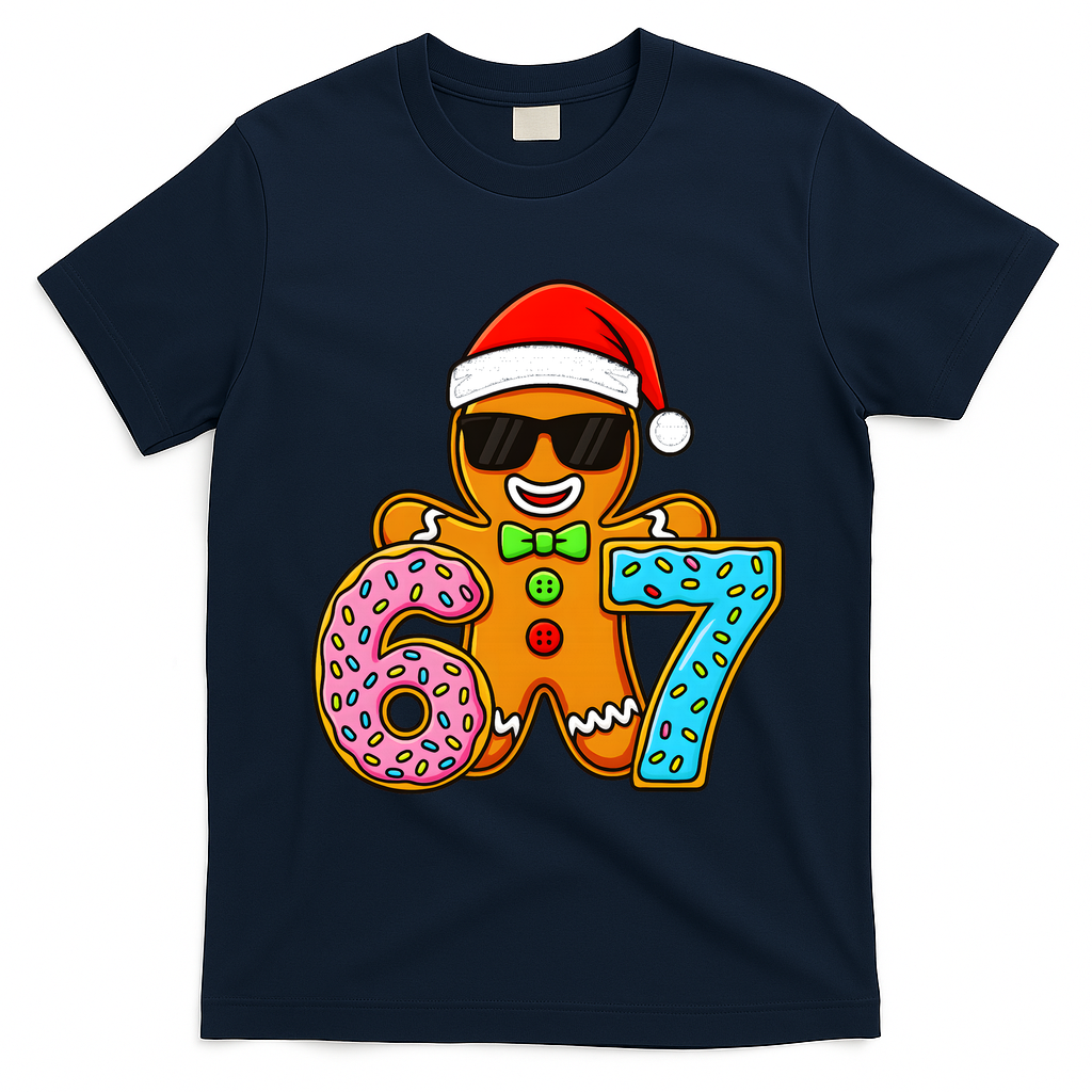 Gingerbread Six Seven 67 Ice Cream Christmas T-Shirt - Navy Blue