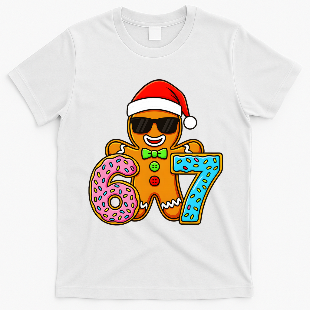 Gingerbread Six Seven 67 Ice Cream Christmas T-Shirt - White