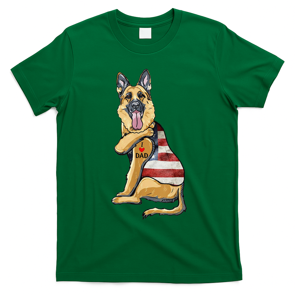 German Shepherd Tattoo Dog I Love Dad Fathers Day T-Shirt - Irish Green