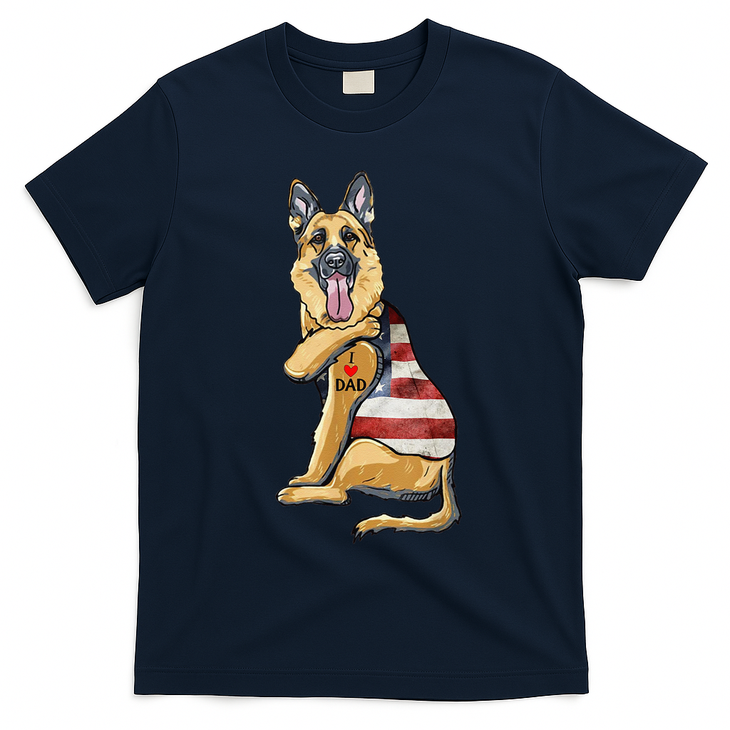 German Shepherd Tattoo Dog I Love Dad Fathers Day T-Shirt - Navy Blue