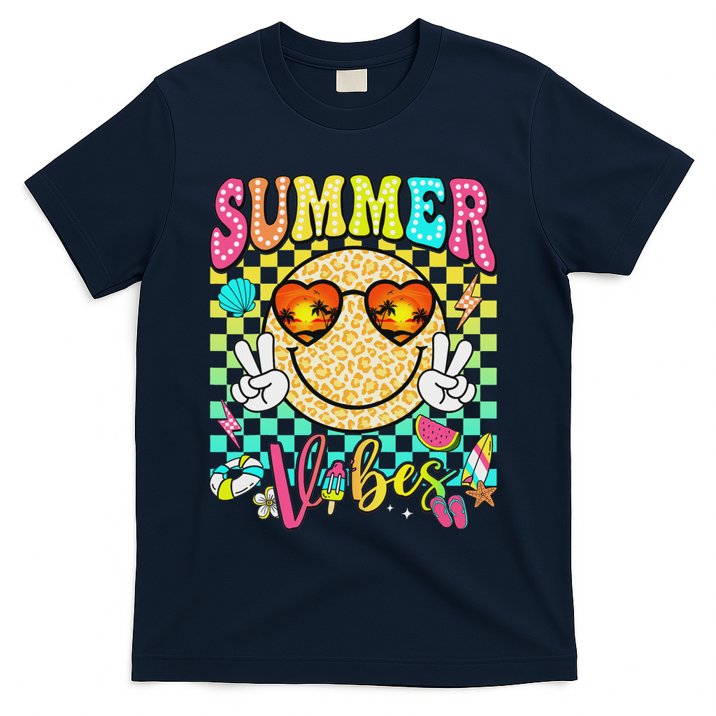 Groovy Summer Vibes Women Girl Summer Beach Vacation T-Shirt - Navy