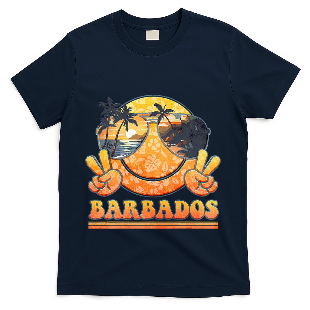 Groovy Summer Vacation Barbados Beach T-Shirt - Navy