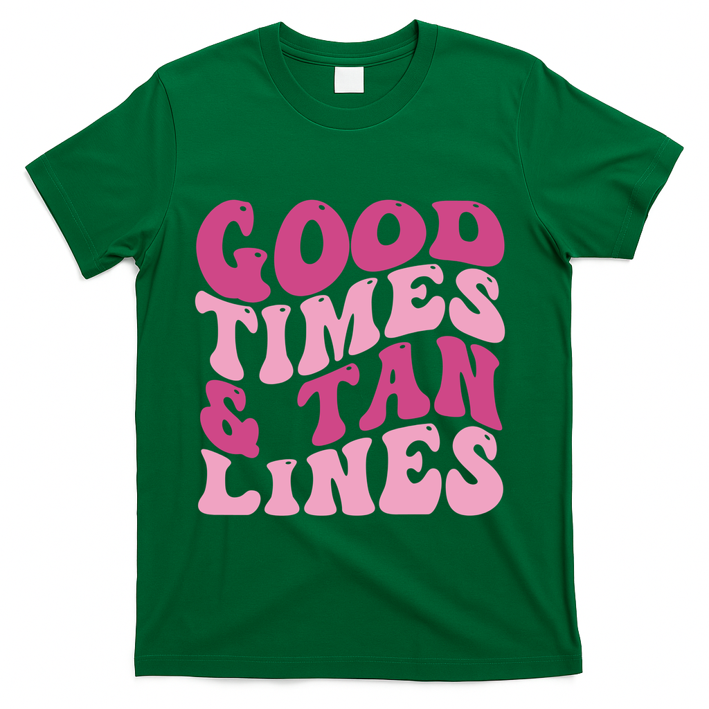 Good Times And Tan Lines Summer Groovy T-Shirt - Green
