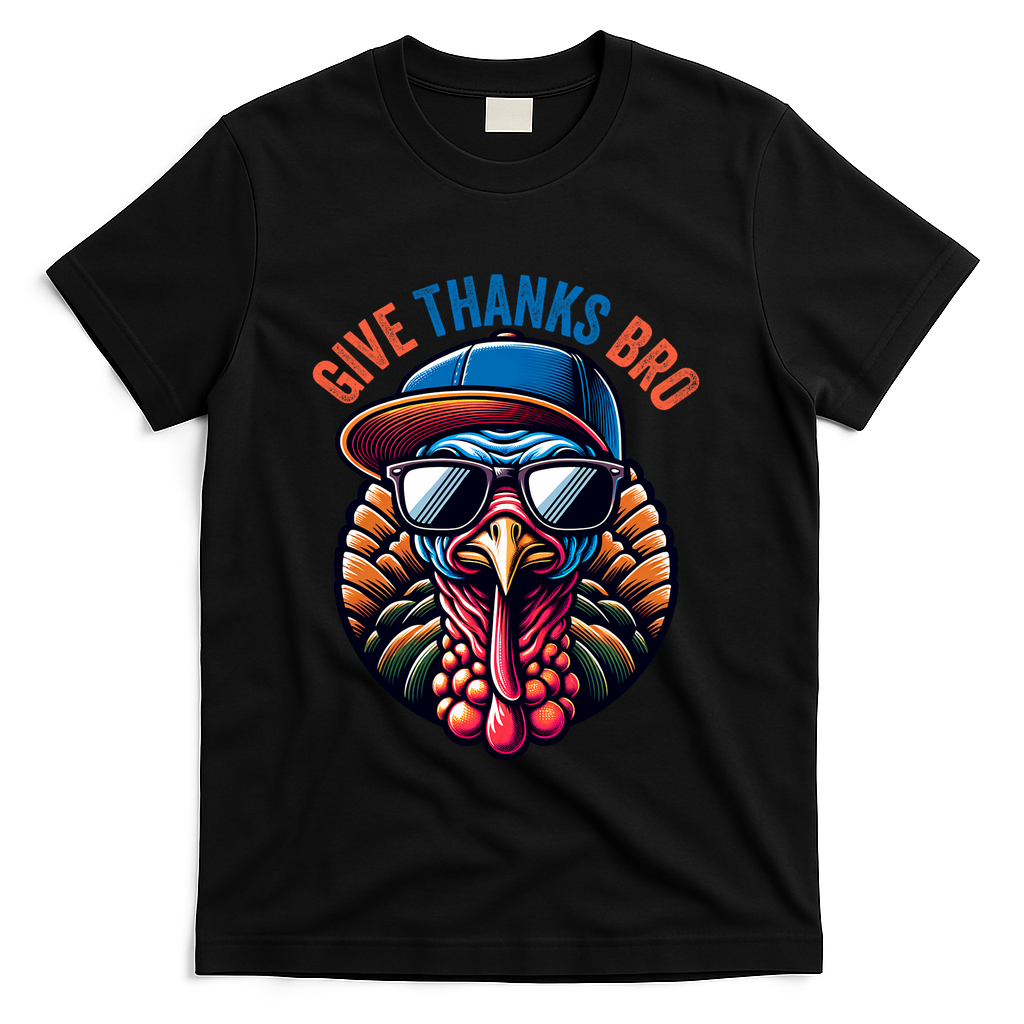 Give Thanks Bro Turkey Thankful Thanksgiving T-Shirt - Black