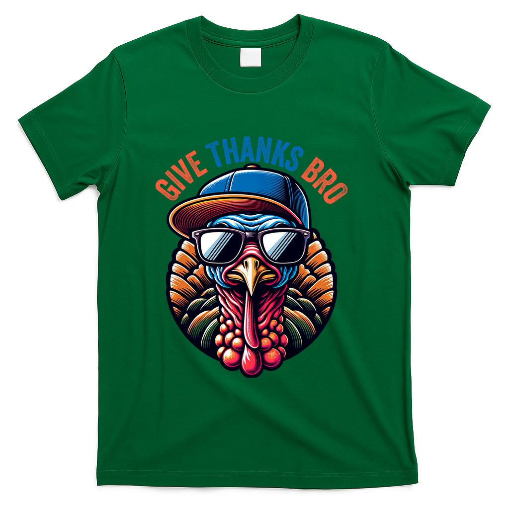 Give Thanks Bro Turkey Thankful Thanksgiving T-Shirt - Green