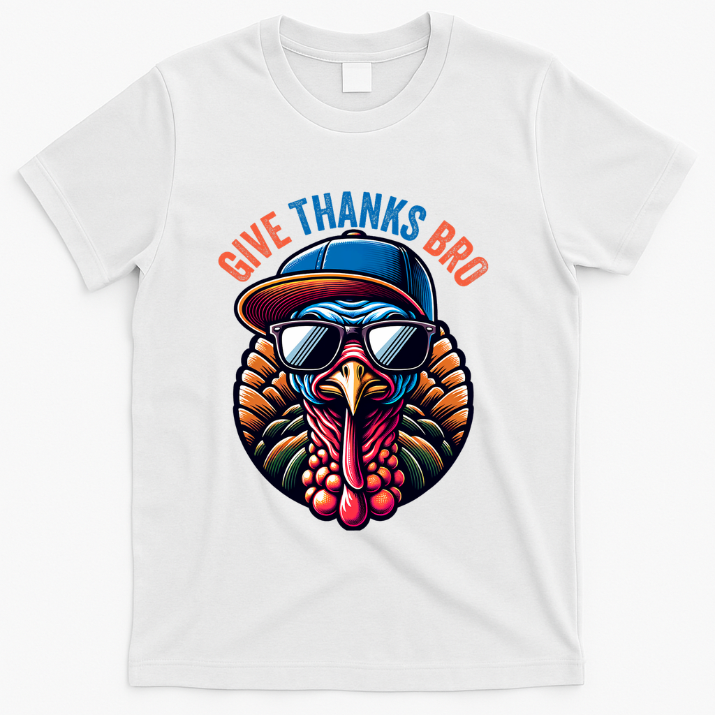 Give Thanks Bro Turkey Thankful Thanksgiving T-Shirt - White