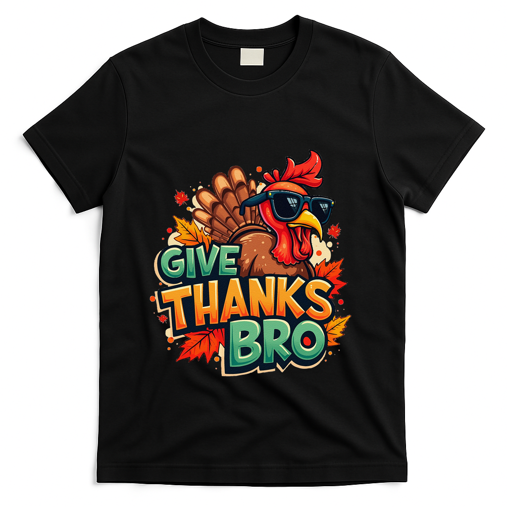 Give Thanks Bro Cute Turkey Thankful Thanksgiving T-Shirt - Black