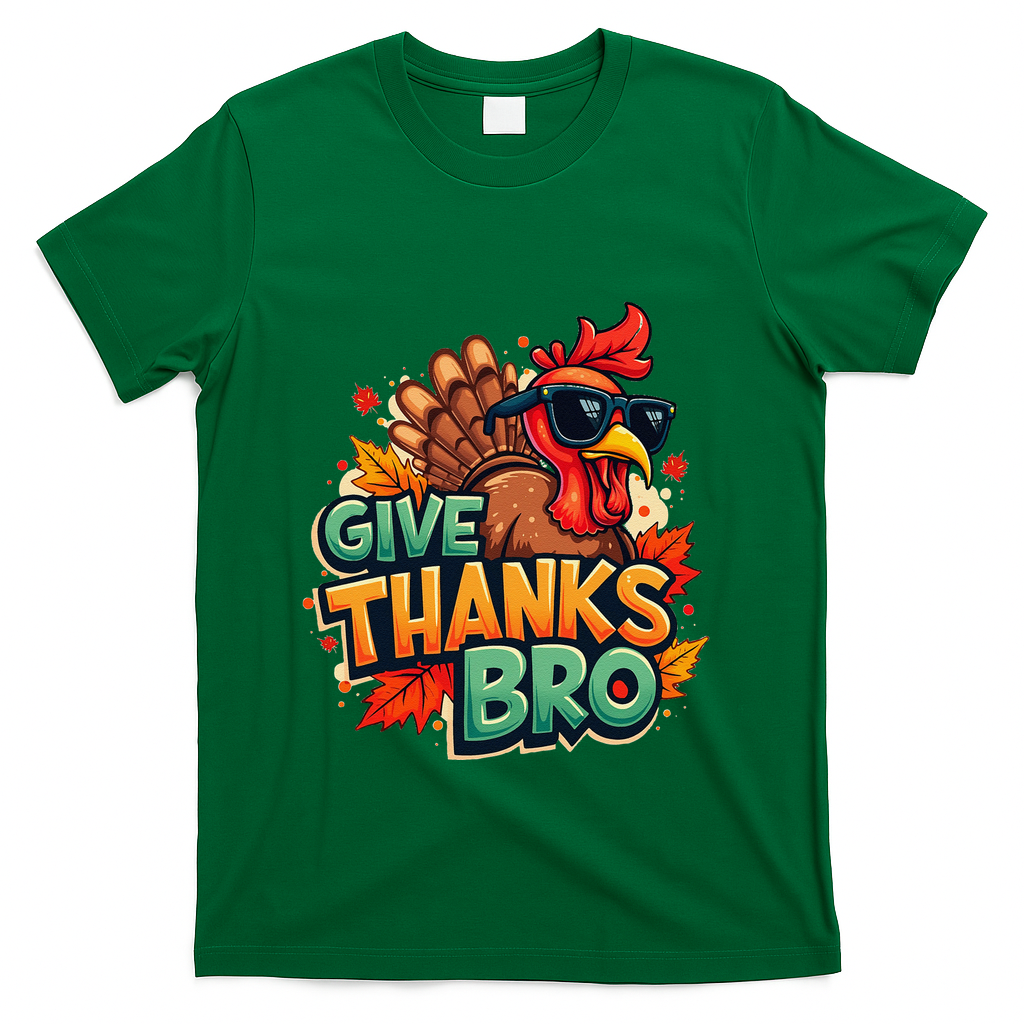 Give Thanks Bro Cute Turkey Thankful Thanksgiving T-Shirt - Green