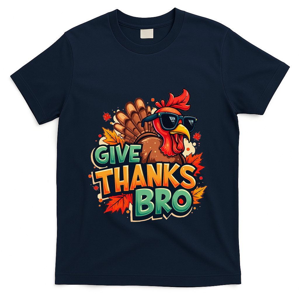 Give Thanks Bro Cute Turkey Thankful Thanksgiving T-Shirt - Navy