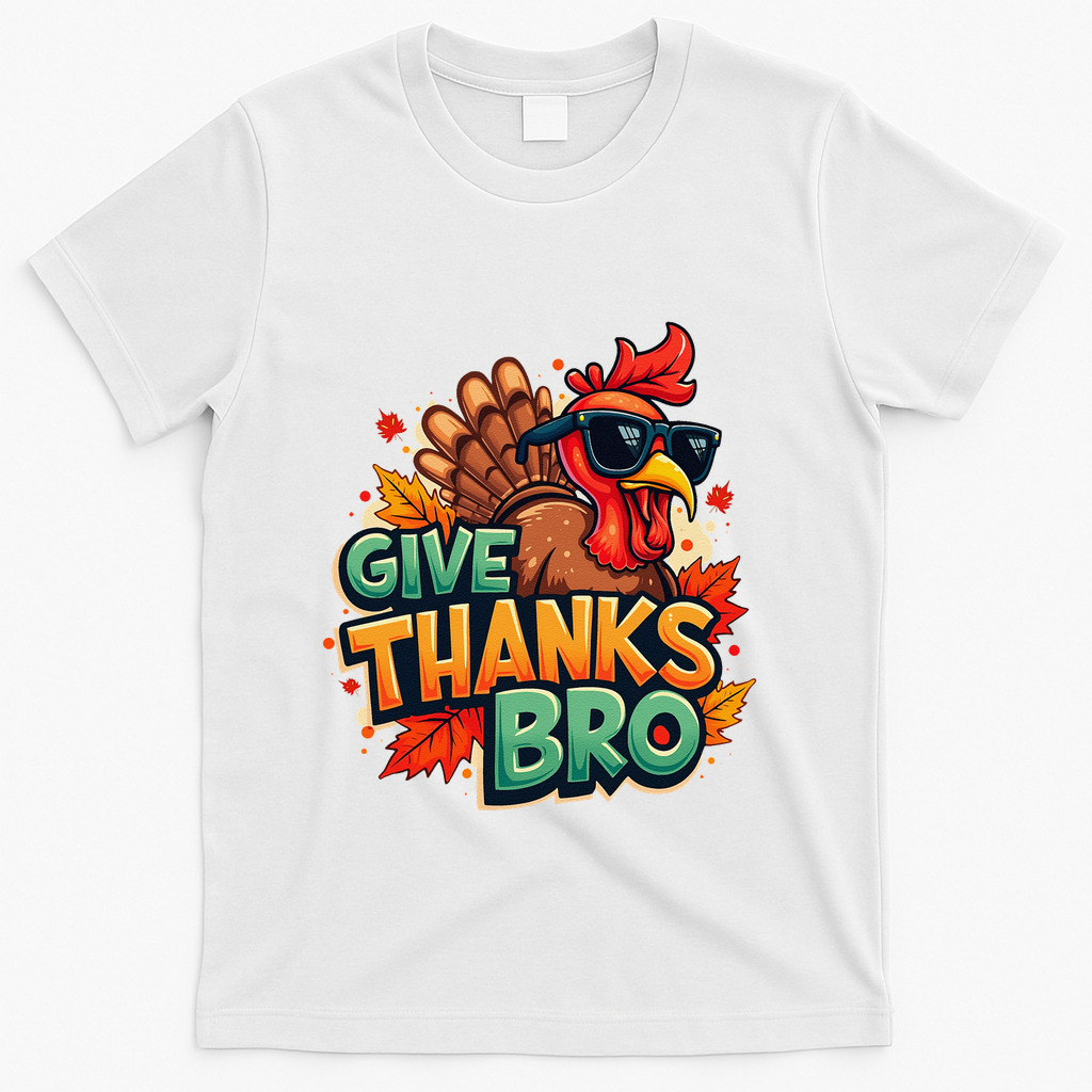 Give Thanks Bro Cute Turkey Thankful Thanksgiving T-Shirt - White