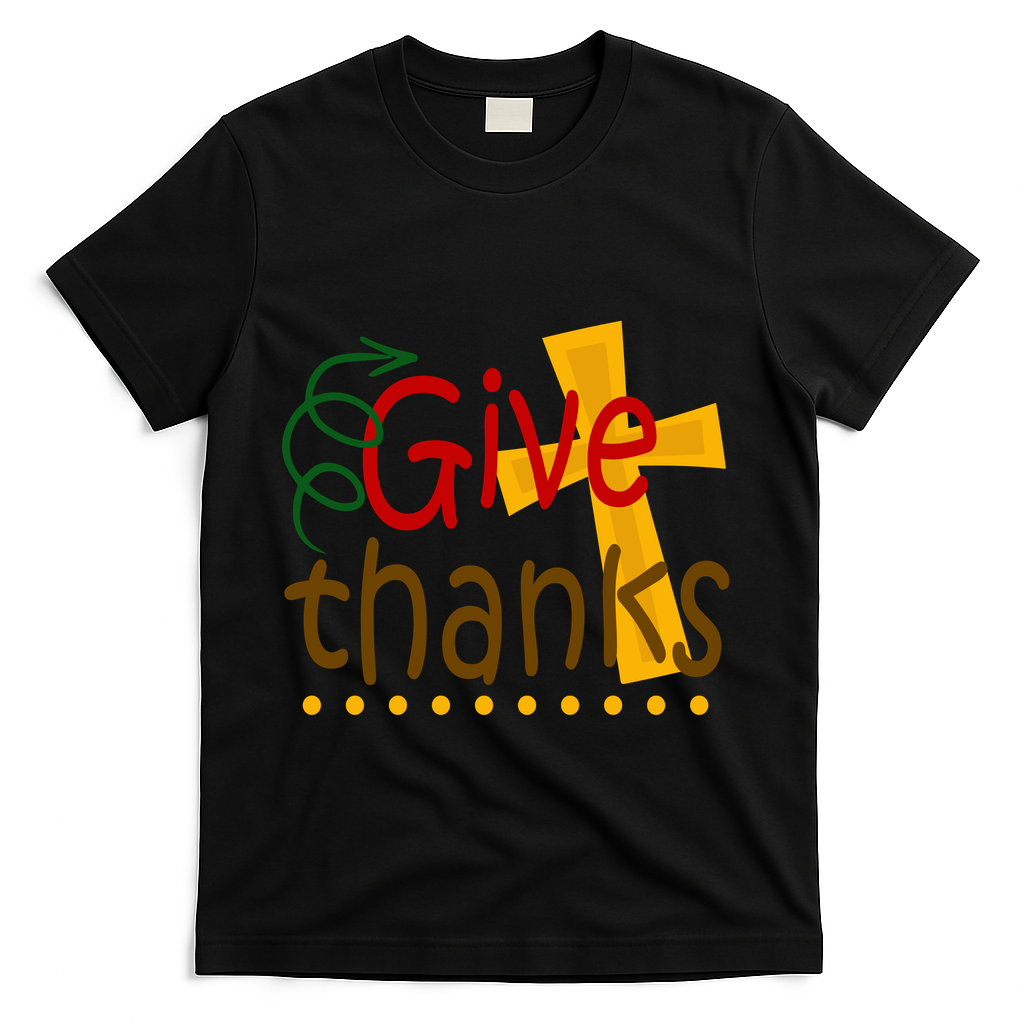 Give Thanks Cross Thanksgiving T-Shirt - Black