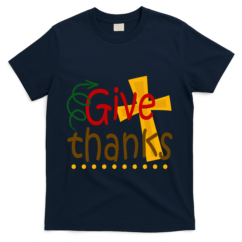 Give Thanks Cross Thanksgiving T-Shirt - Navy