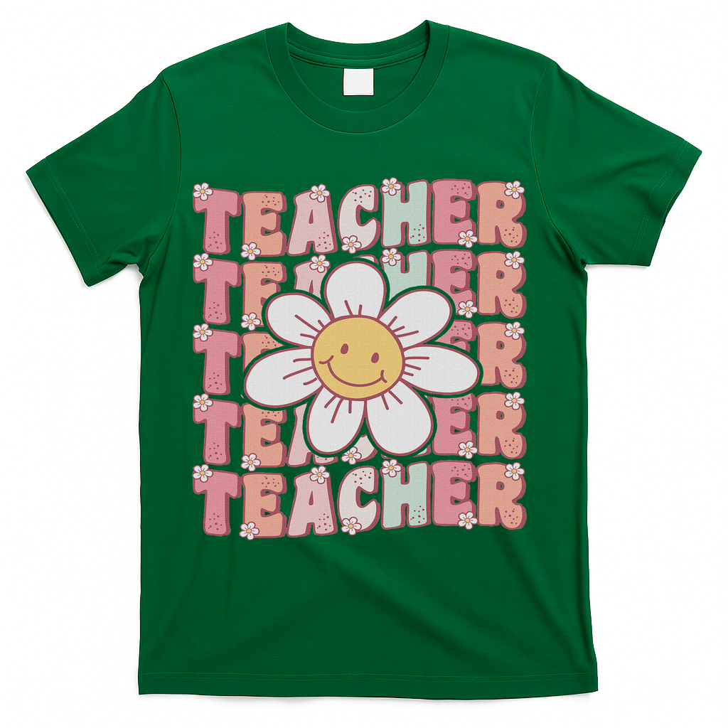 Groovy Teacher Cute 70s Daisy Flower Retro Back To School T-Shirt - Green