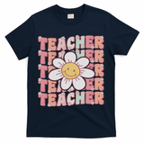 Groovy Teacher Cute 70s Daisy Flower Retro Back To School T-Shirt - Navy